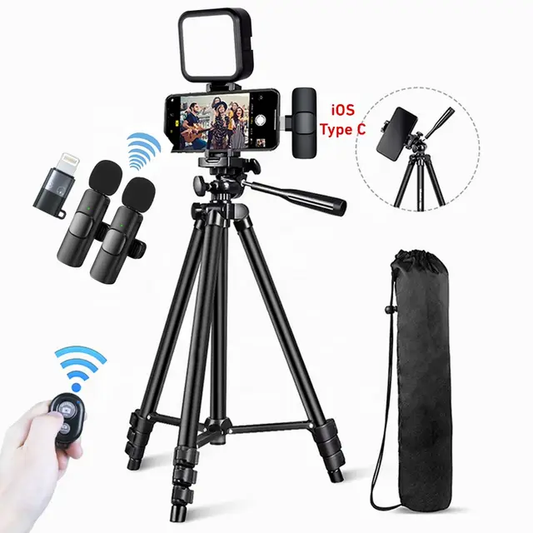 Trépied extensible. Le kit Vlogging comprend un trépied réglable avec une plage de hauteur de 16 à 57 pouces.