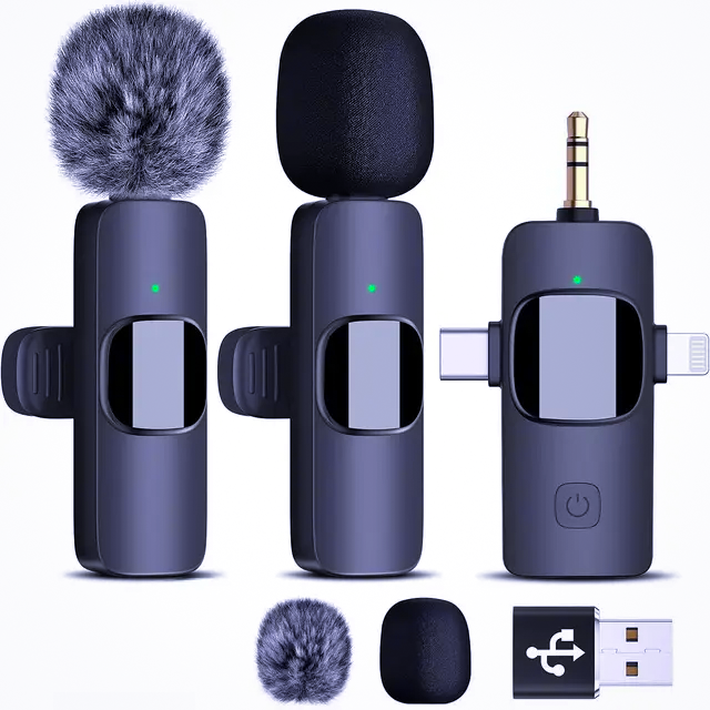 Micro sans fil double 3 en 1smartphones, iPhones, tablettes, ordinateurs portables, ordinateurs de bureau et appareils photo Microphone pour l'enregistrement de vidéos Insta Reels Podcast ASMR Vlogs YouTube Enseignement en ligne (ajustement universel)